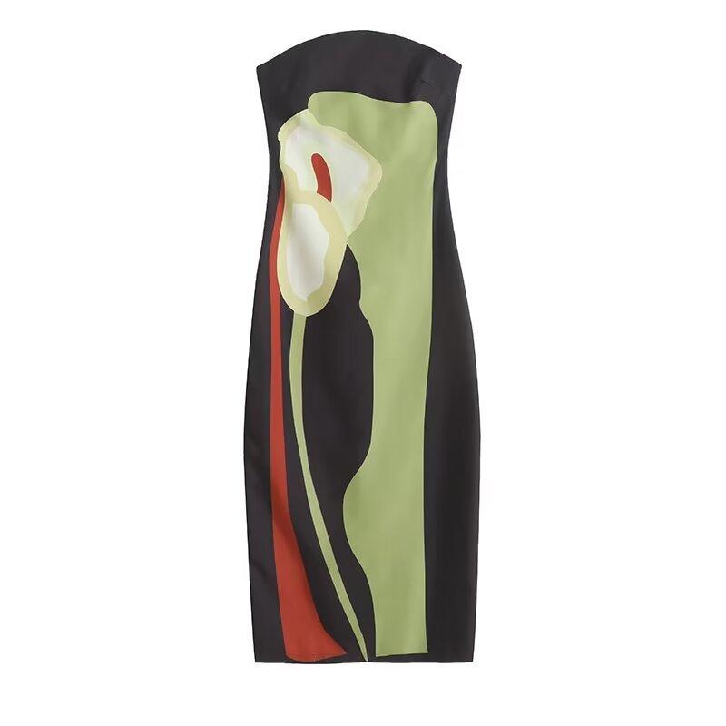 VivaJolie | Robe longue sexy sans bretelles, dos nu et imprimée