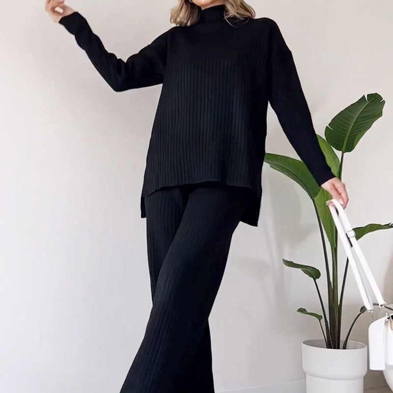 Ensemble Décontracté | Haut Tricoté Col Roulé & Pantalon Droit