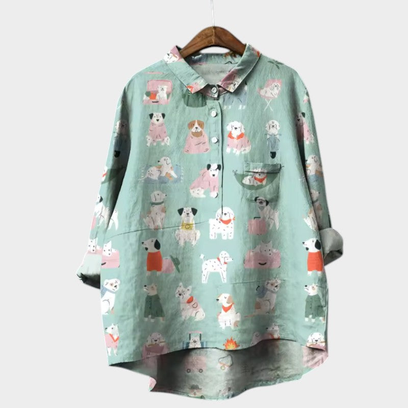 MARIANELLA | Blusa Oversize con Stampa Canina e Comfort Quotidiano per uno Stile Allegro