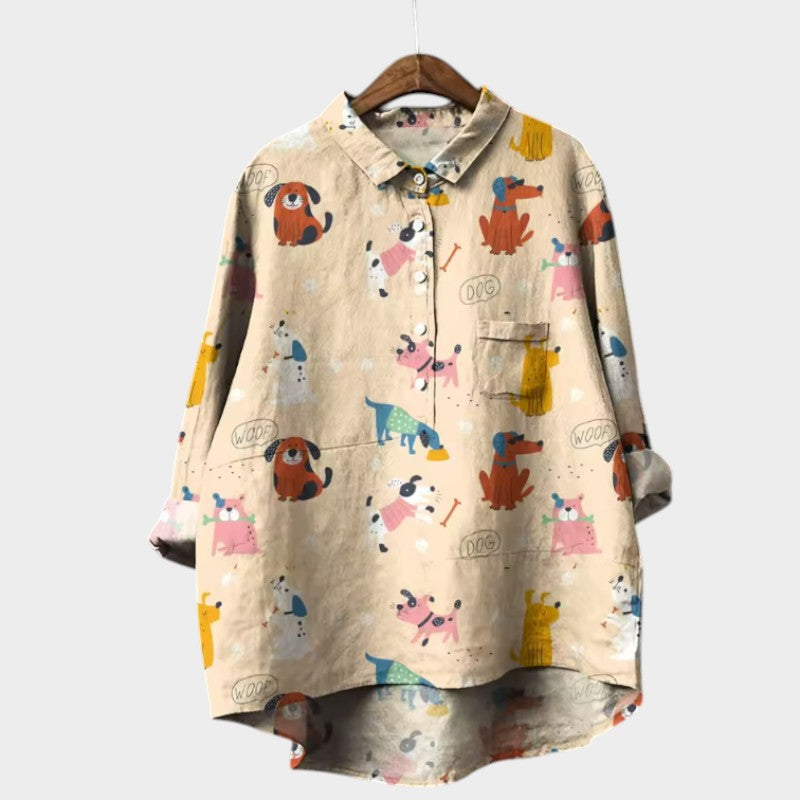 MARIANELLA | Blusa Oversize con Stampa Canina e Comfort Quotidiano per uno Stile Allegro