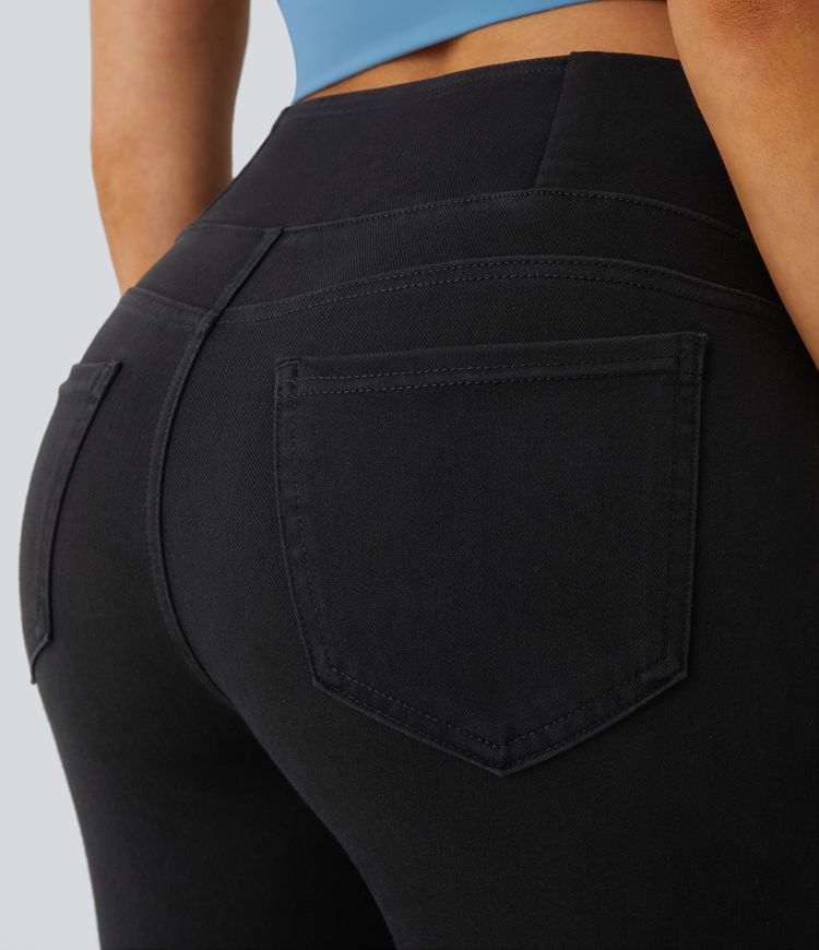 VivaJolie | Legging de travail en denim tricoté extensible avec taille haute et plusieurs poches