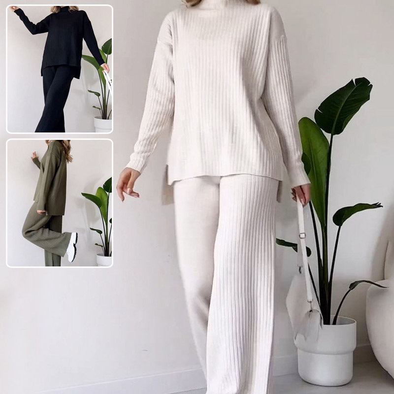 Ensemble Décontracté | Haut Tricoté Col Roulé & Pantalon Droit