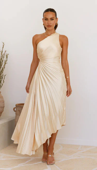 Sylviana - Robe Midi Plissée à Une Épaule