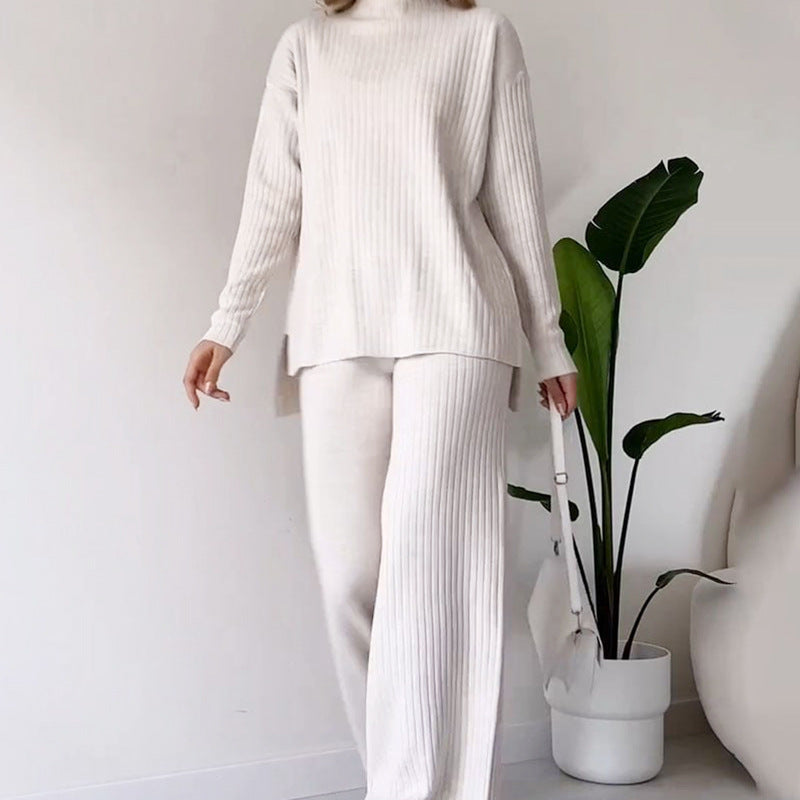 Ensemble Décontracté | Haut Tricoté Col Roulé & Pantalon Droit