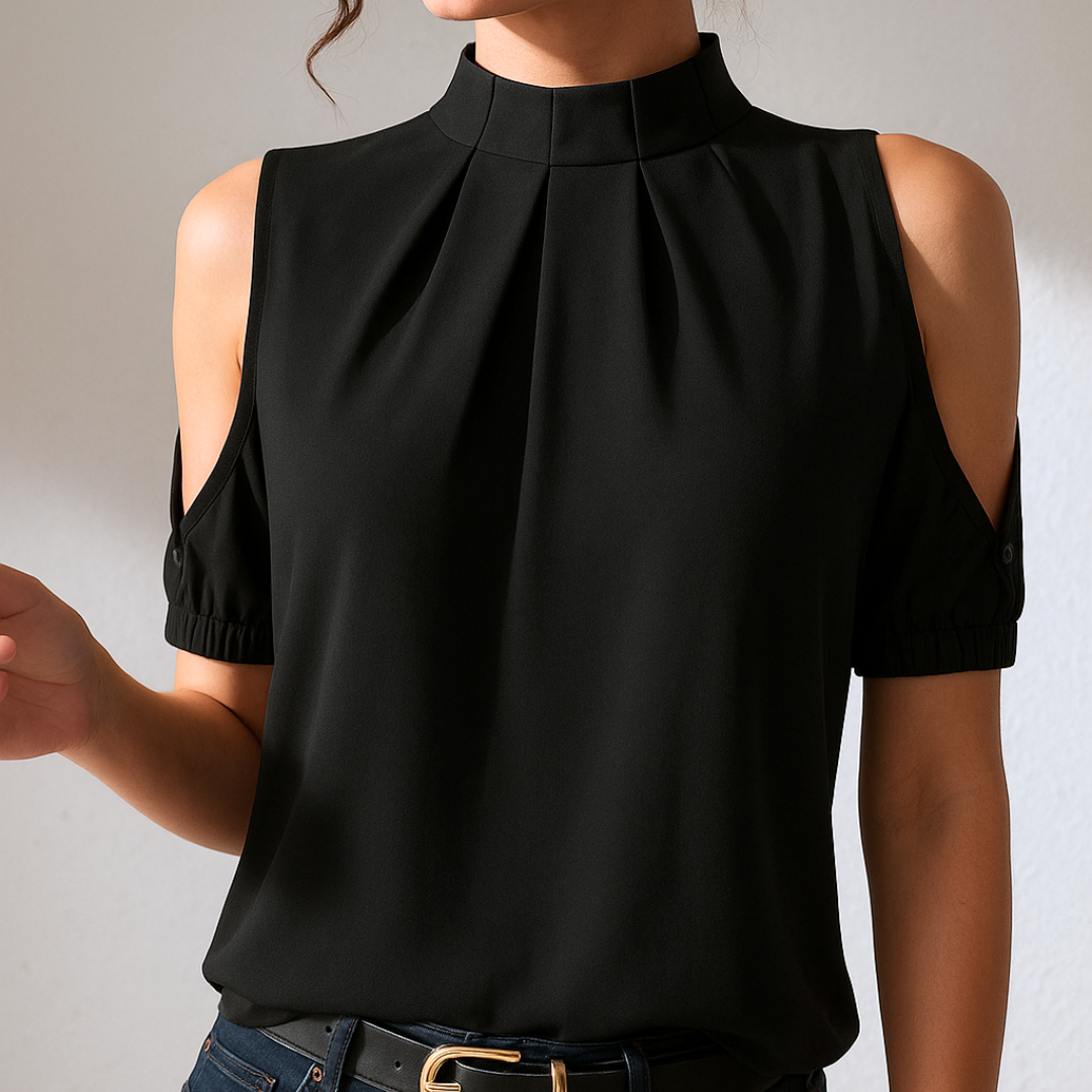 VivaJolie | Blouse noire plissée à manches fendues