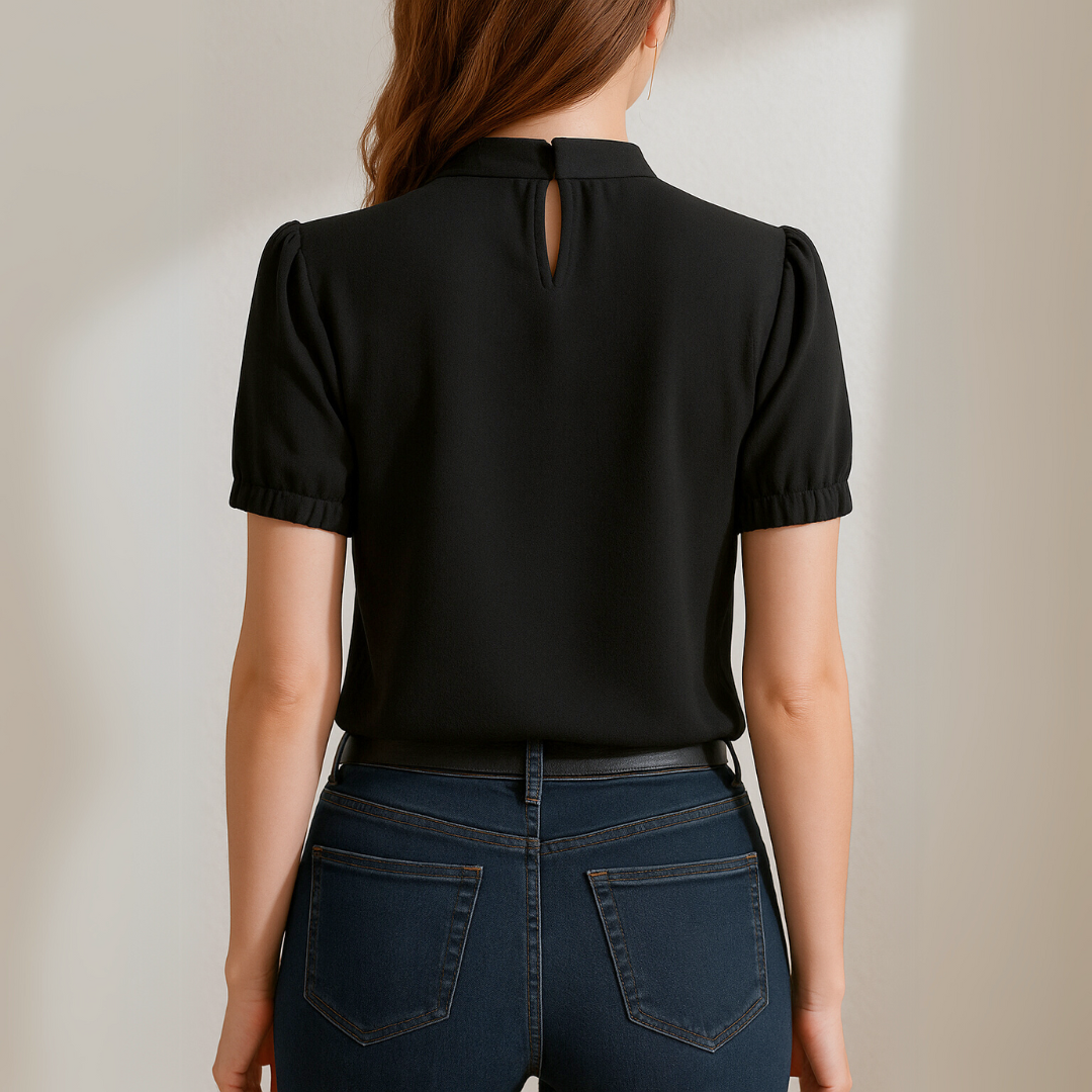 VivaJolie | Blouse noire plissée à manches fendues