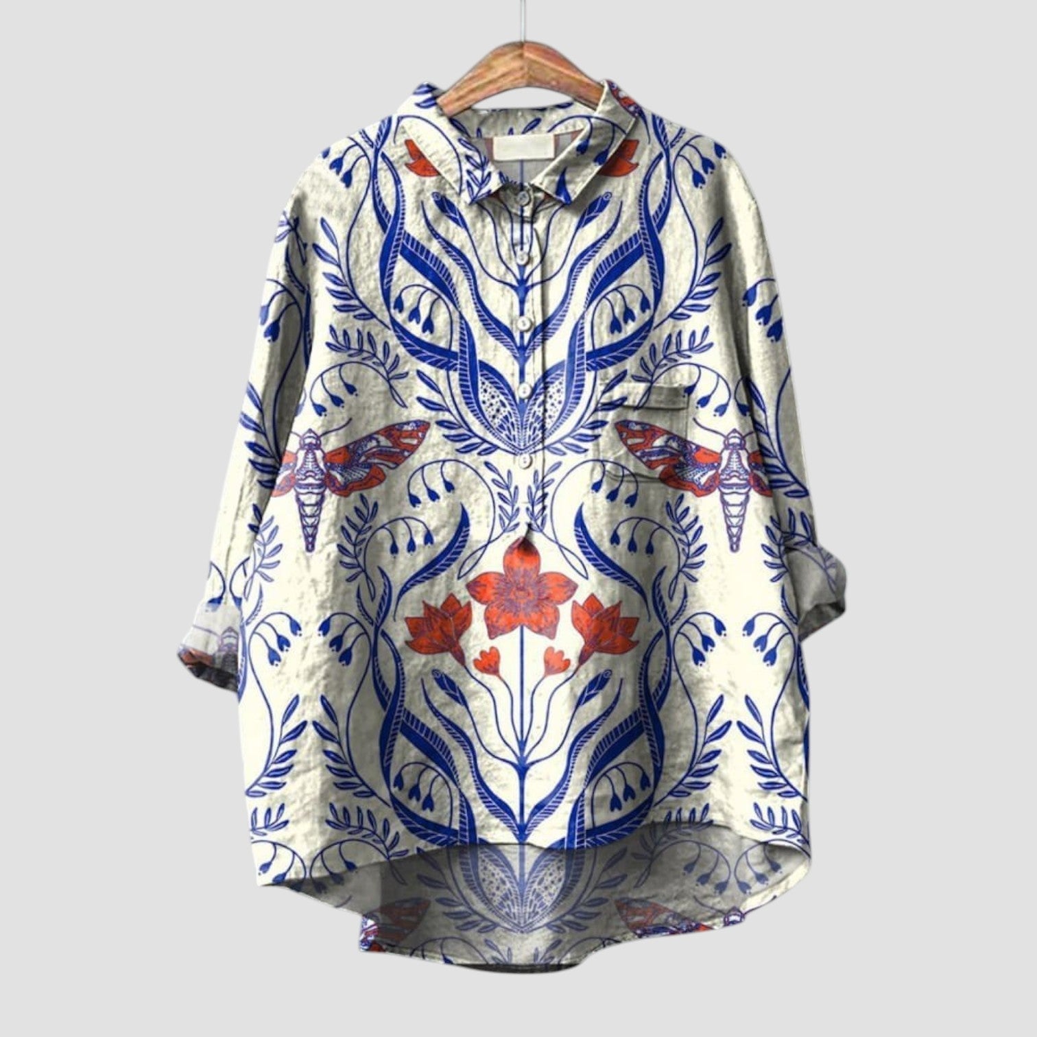 Ivana | Chemise oversize pour femme avec imprimé botanique et style naturel